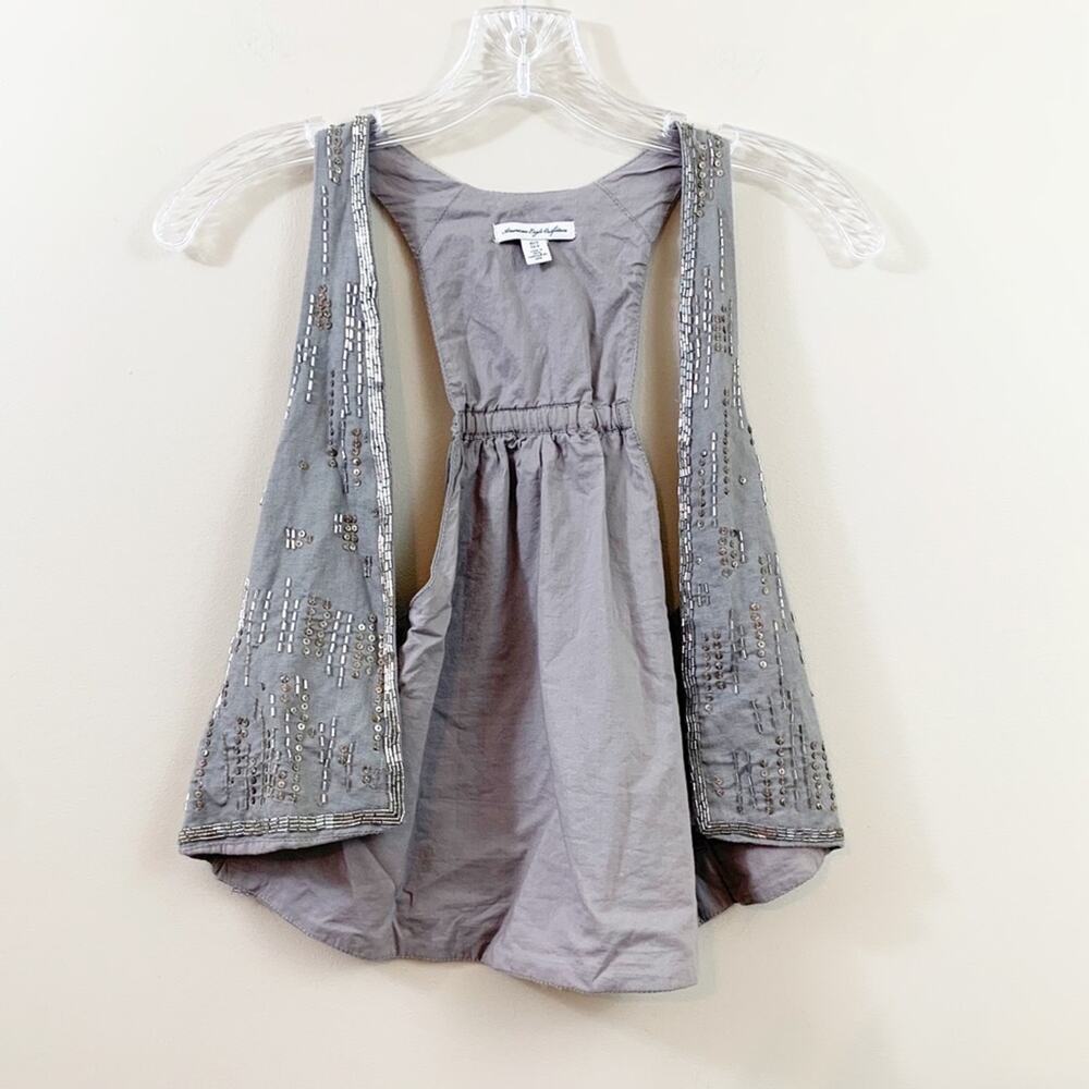 American Eagle Y2K Linen Blend Silver Beaded/Sequins Gray Vest